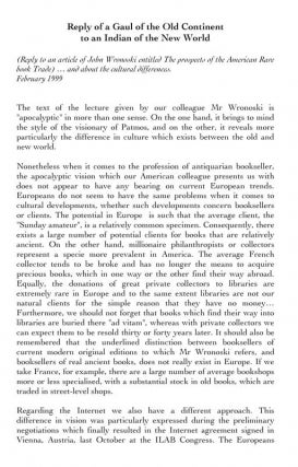 Reply of a Gaul of the Old Continent to an Indian of the New World
