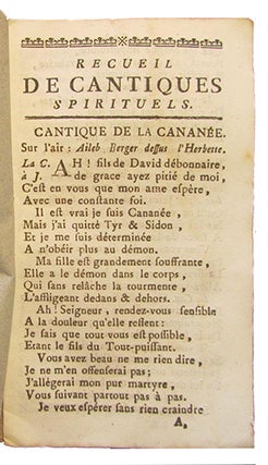 Item #16397 Recueil de cantiques Spirituels, cantique de la Cananée. sur l'air: Aileb...