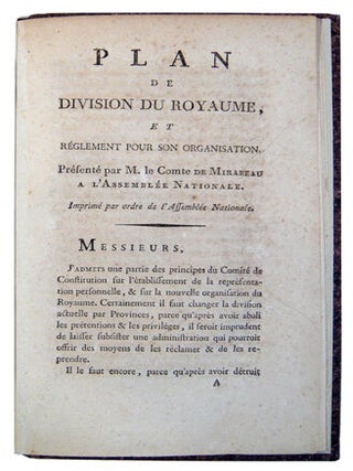 Item #17547 Plan de division du Royaume, et règlement pour son organisation. Présenté par M....