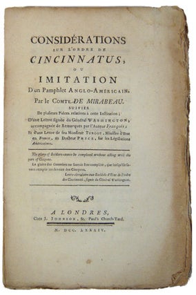 Item #18386 Considérations sur l'ordre de Cincinnatus, ou imitation d'un pamphlet...