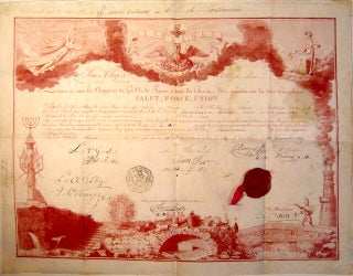 DIPLOME de Souv. Prince Rose-Croix, délivré à Basile Victor Larsonneau né le 12 juin 1810 et membre du Souv. Chapitre des Frères Unis Intimes à l'Orient de Paris, constituée par le G.O..