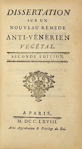 Item #19347 Dissertation sur un Nouveau Remède Anti-Vénérien Végétal, seconde édition. Jean-Joseph VERGELY DE VELNOS.