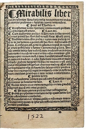 Item #19820 MIRABILIS LIBER, qui Prophetias Revelationesqz necnon res mirandas preteritas...