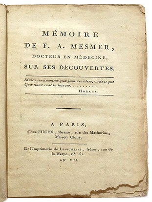 Item #20020 Mémoire de F. A. Mesmer, docteur en médecine, sur ses découvertes. MESMER, Fr. Ant