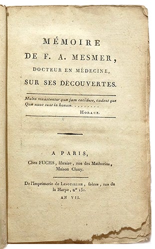 Item #20020 Mémoire de F. A. Mesmer, docteur en médecine, sur ses découvertes. MESMER, Fr. Ant.