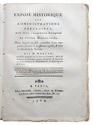 Item #20149 Exposé historique des administrations populaires, aux plus anciennes époques de...