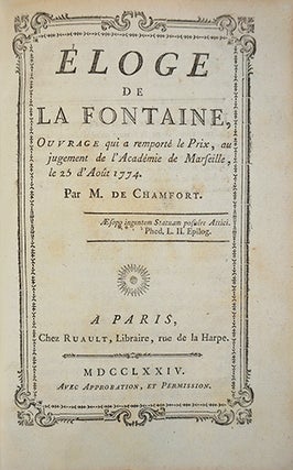 Item #20696 Eloge de La Fontaine, qui a remporté le prix, au jugement de l'Académie...
