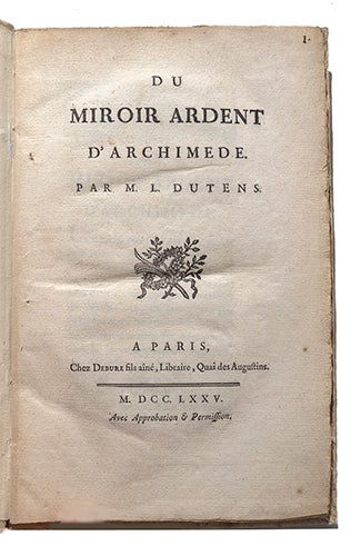 Item #21258 Du miroir ardent d'Archimède. DUTENS, Louis.