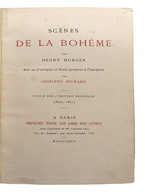 La vie de Bohême, avec un front. et 12 gravures à l'eau-forte par Adolphe Bichard.