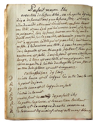 joli manuscrit de la 2e moitié du 18e siècle, intitulé "cathéchisme des franc-maçons"