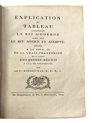 Item #21614 Explication du tableau concernant le rit moderne ainsi que le rit ancien et...