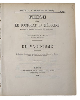 Item #21619 Du vaginisme. LUTAUD, Dr Auguste Joseph