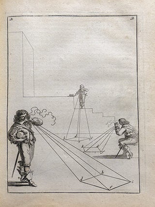 Maniere universelle de Mr. Desargues, pour pratiquer la perspective par petit-pied comme le geometral, Ensemble les places et proportions des fortes & foibles touches, teintes ou couleurs, par A. Bosse.