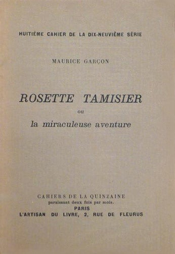 Item #4255 Rosette Tamisier, ou la miraculeuse aventure. GARÇON, Maurice.