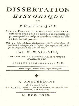 Item #7913 Dissertation historique et politique sur la population des anciens tems,...