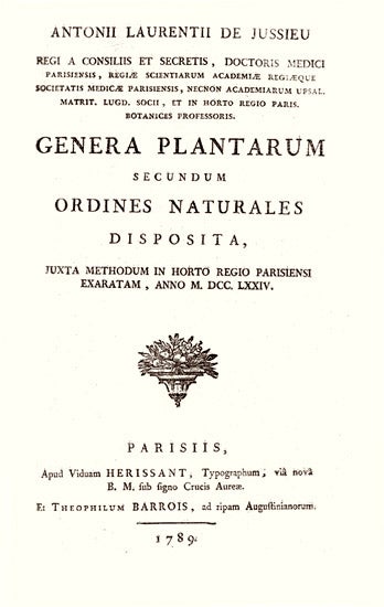 Item #9840 Genera plantarum, secundum ordines naturales disposita, juxta methodum in horto regio parisiensi exaratam. JUSSIEU, Ant. L. de.